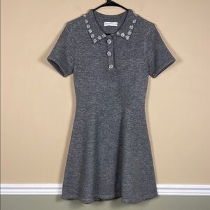 NWOT English Factory Women’s Knit Beaded Rhinestone Collar Gray A-Line Dress